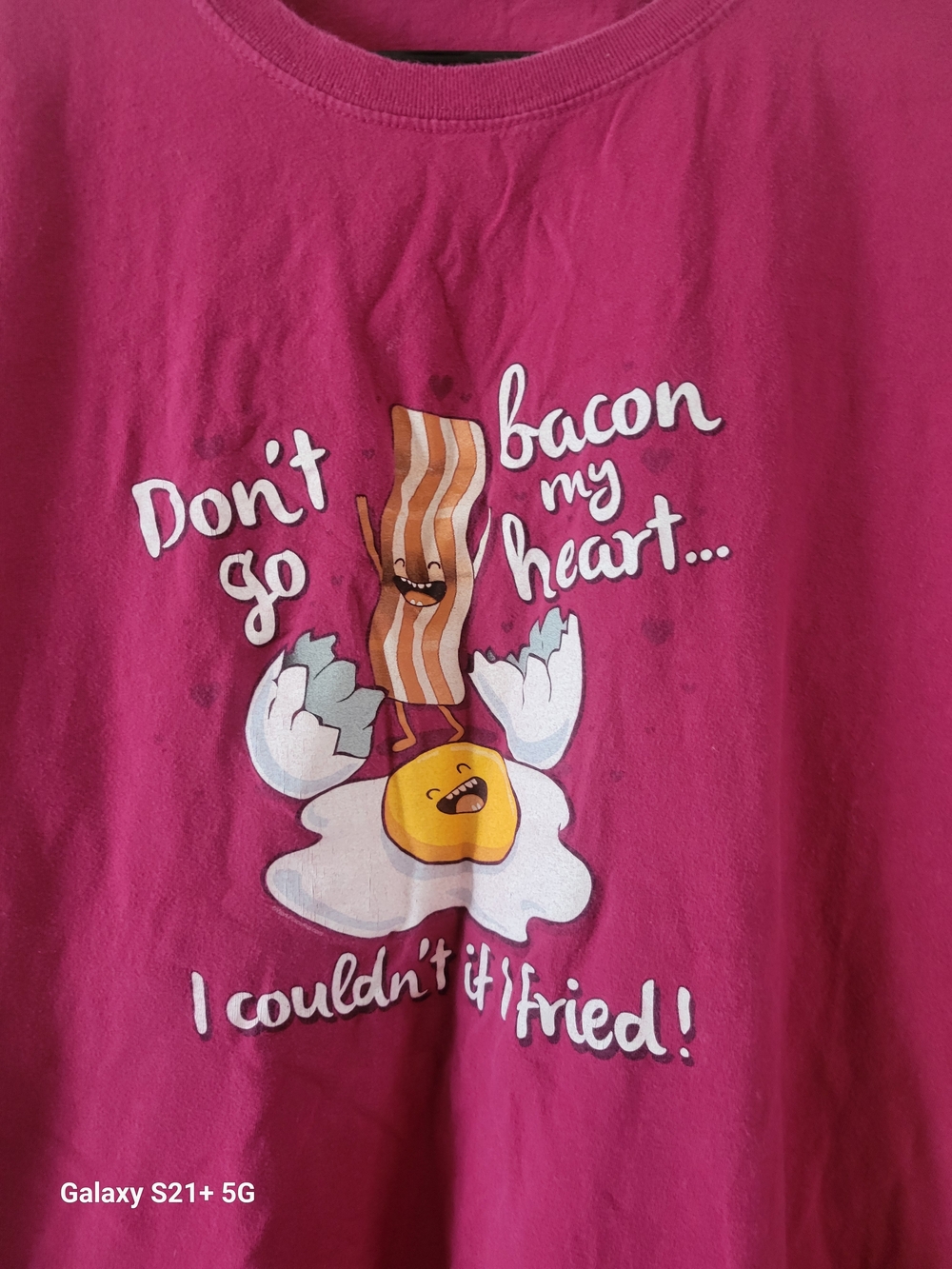 Women's Short Sleeve Graphic Tee - Raspberry Pink Bacon & Egg Design - Picture 2 of 4